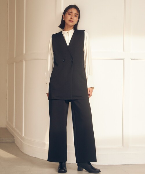 THE SHOP TK （ザ ショップ ティーケー ）の「◆【らくに決まる/2点SET】ジレ&ワイドパンツ/手洗い可（ベスト・レディース・ダークブラウン/ブラック/ライトベージュ・13/12）」の2枚目の写真