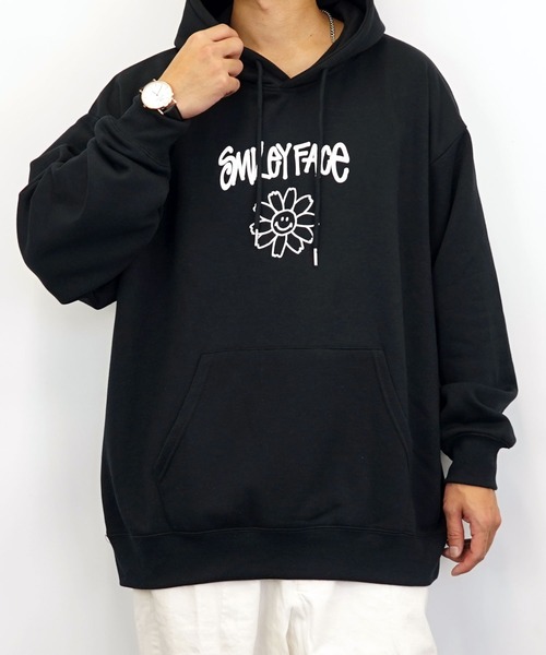 SMILEY FACE（スマイリーフェイス）の「【GROOVY STORE】SMILEY FACE オーバーサイズ別注スウェットパーカー裏起毛（パーカー・メンズ・ロイヤルブルー/ホワイト/ブラック・M/L/LL）」の15枚目の写真