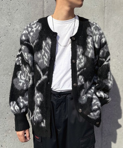 セール】フラワージャガード起毛ニットカーディガン（カーディガン