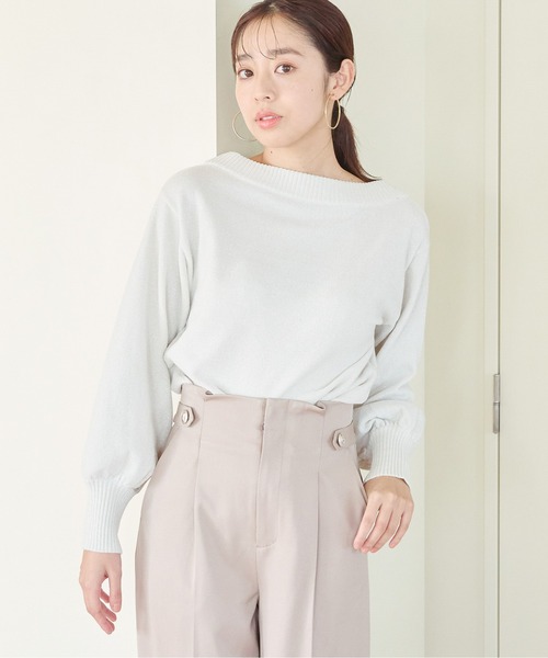 mysty woman（ミスティウーマン）の「ラメモールボートネックプルオーバー　100701（ニット/セーター・レディース・アイボリー/ブラック/ライトブルー/ライトピンク・FREE）」の2枚目の写真