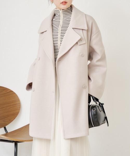 Chico(チコ)の「スタンドミドル丈コート(チェスターコート・レディース・グレイッシュベージュ/アイボリー・FREE)」の12枚目の写真