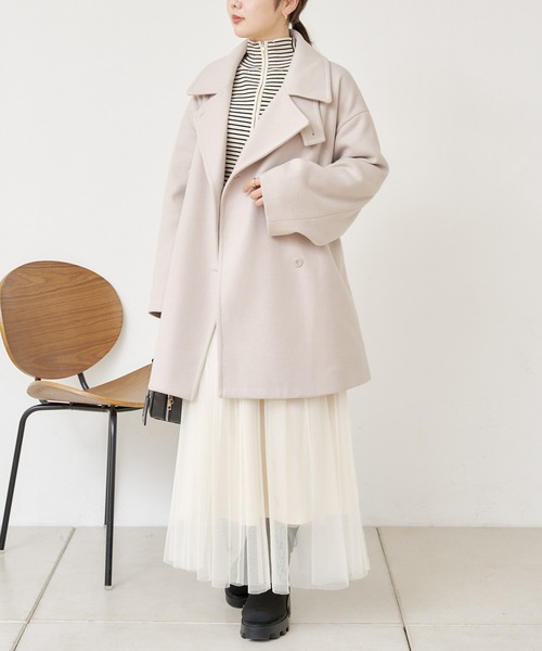Chico(チコ)の「スタンドミドル丈コート(チェスターコート・レディース・グレイッシュベージュ/アイボリー・FREE)」の13枚目の写真