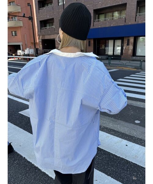 EMODA（エモダ）の「バックルベルト2トーンシャツ（シャツ/ブラウス・レディース・ホワイト/ブラック/ピンク/ブルー・FREE）」の5枚目の写真