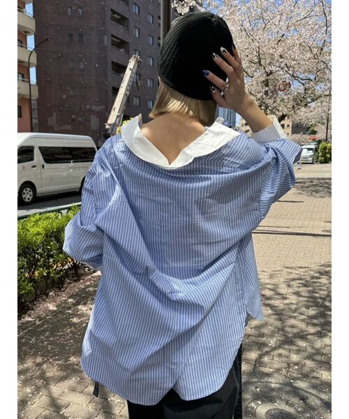 EMODA（エモダ）の「バックルベルト2トーンシャツ（シャツ/ブラウス・レディース・ホワイト/ブラック/ピンク/ブルー・FREE）」の6枚目の写真