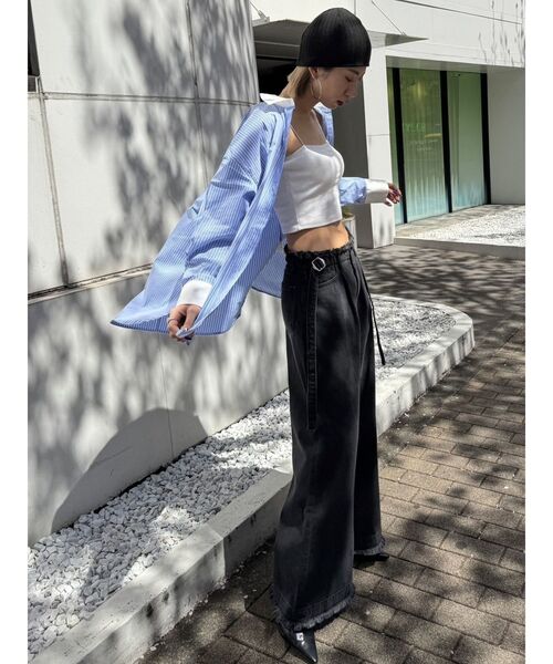 EMODA（エモダ）の「バックルベルト2トーンシャツ（シャツ/ブラウス・レディース・ホワイト/ブラック/ピンク/ブルー・FREE）」の9枚目の写真