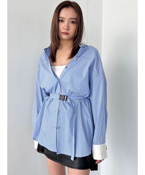 EMODA（エモダ）の「バックルベルト2トーンシャツ（シャツ/ブラウス・レディース・ホワイト/ブラック/ピンク/ブルー・FREE）」の12枚目の写真