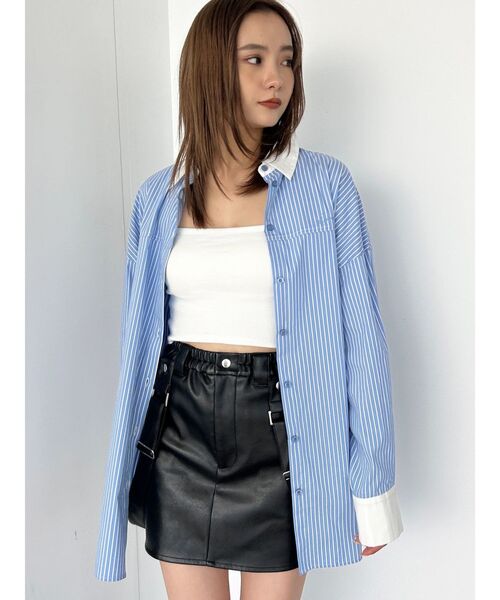 EMODA（エモダ）の「バックルベルト2トーンシャツ（シャツ/ブラウス・レディース・ホワイト/ブラック/ピンク/ブルー・FREE）」の13枚目の写真