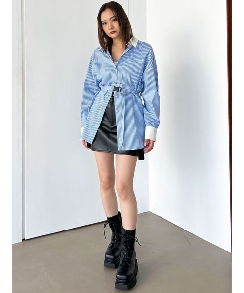 EMODA（エモダ）の「バックルベルト2トーンシャツ（シャツ/ブラウス・レディース・ホワイト/ブラック/ピンク/ブルー・FREE）」の14枚目の写真