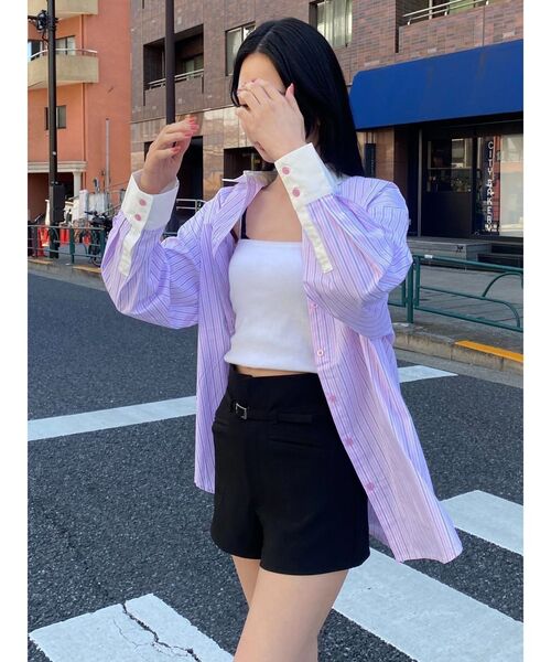 EMODA（エモダ）の「バックルベルト2トーンシャツ（シャツ/ブラウス・レディース・ホワイト/ブラック/ピンク/ブルー・FREE）」の17枚目の写真