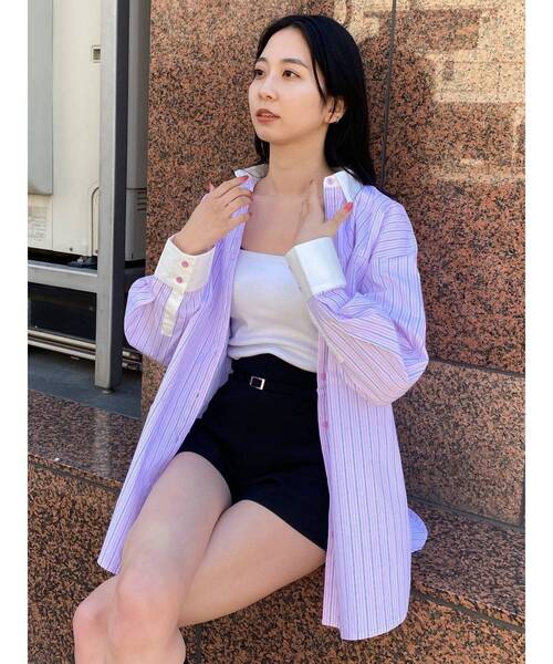 EMODA（エモダ）の「バックルベルト2トーンシャツ（シャツ/ブラウス・レディース・ホワイト/ブラック/ピンク/ブルー・FREE）」の18枚目の写真