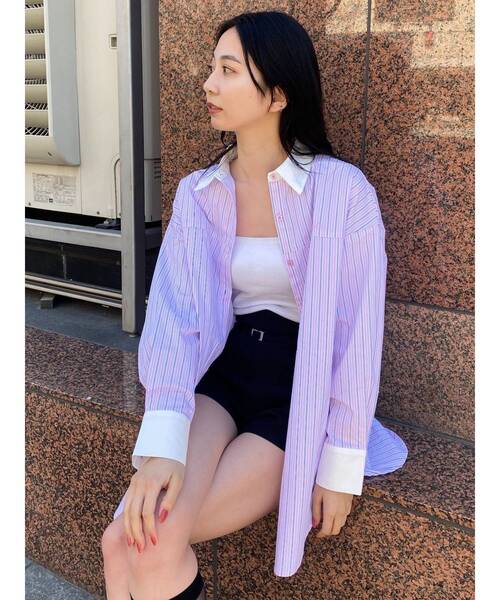 EMODA（エモダ）の「バックルベルト2トーンシャツ（シャツ/ブラウス・レディース・ホワイト/ブラック/ピンク/ブルー・FREE）」の19枚目の写真