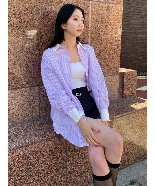 EMODA（エモダ）の「バックルベルト2トーンシャツ（シャツ/ブラウス・レディース・ホワイト/ブラック/ピンク/ブルー・FREE）」の20枚目の写真