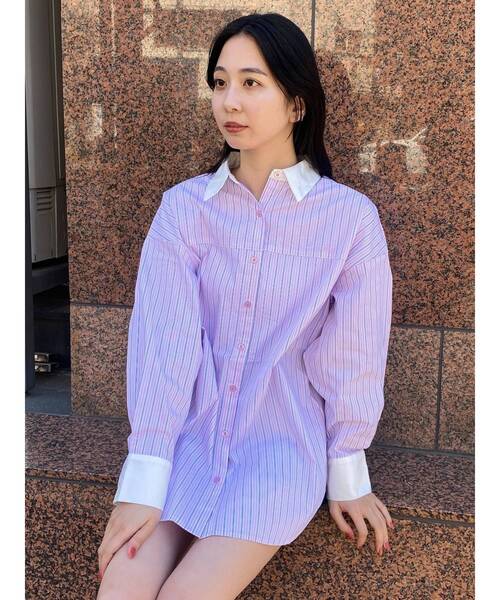 EMODA（エモダ）の「バックルベルト2トーンシャツ（シャツ/ブラウス・レディース・ホワイト/ブラック/ピンク/ブルー・FREE）」の22枚目の写真