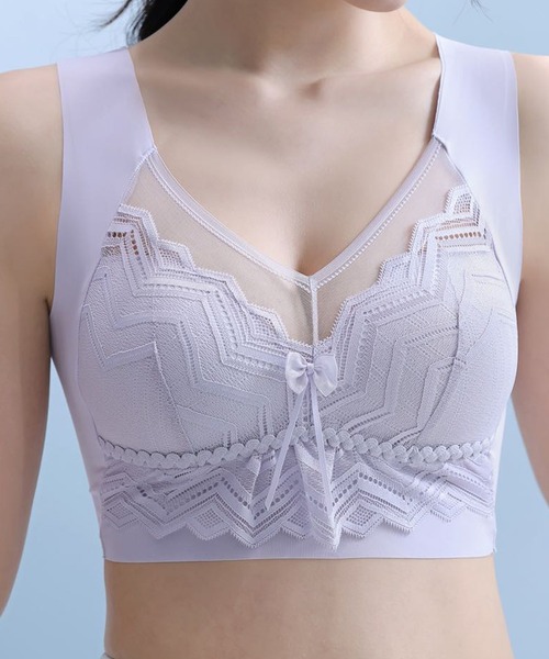 Lace Ladies（レースレディース）の「シェブロン柄 レース リボン ノンワイヤー ブラ ナイトブラ（ナイトブラ・レディース・ピンク/ラベンダー/ベージュ/ブラック・85/80/75）」の6枚目の写真