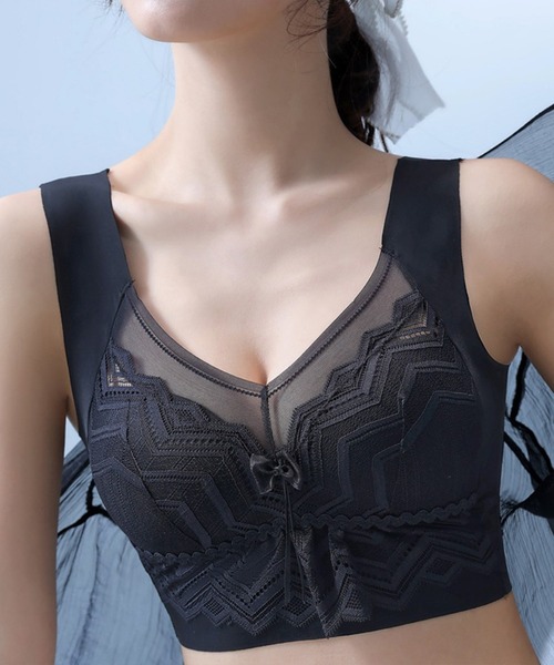 Lace Ladies（レースレディース）の「シェブロン柄 レース リボン ノンワイヤー ブラ ナイトブラ（ナイトブラ・レディース・ピンク/ラベンダー/ベージュ/ブラック・85/80/75）」の9枚目の写真