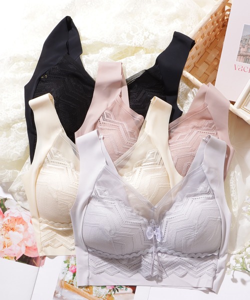 Lace Ladies（レースレディース）の「シェブロン柄 レース リボン ノンワイヤー ブラ ナイトブラ（ナイトブラ・レディース・ピンク/ラベンダー/ベージュ/ブラック・85/80/75）」の15枚目の写真