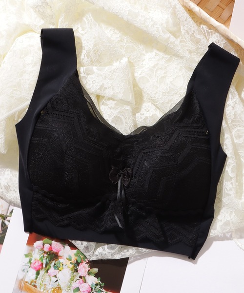 Lace Ladies（レースレディース）の「シェブロン柄 レース リボン ノンワイヤー ブラ ナイトブラ（ナイトブラ・レディース・ピンク/ラベンダー/ベージュ/ブラック・85/80/75）」の16枚目の写真