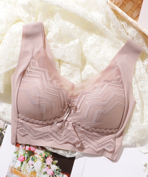 Lace Ladies（レースレディース）の「シェブロン柄 レース リボン ノンワイヤー ブラ ナイトブラ（ナイトブラ・レディース・ピンク/ラベンダー/ベージュ/ブラック・85/80/75）」の17枚目の写真