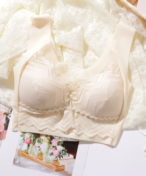 Lace Ladies（レースレディース）の「シェブロン柄 レース リボン ノンワイヤー ブラ ナイトブラ（ナイトブラ・レディース・ピンク/ラベンダー/ベージュ/ブラック・85/80/75）」の19枚目の写真