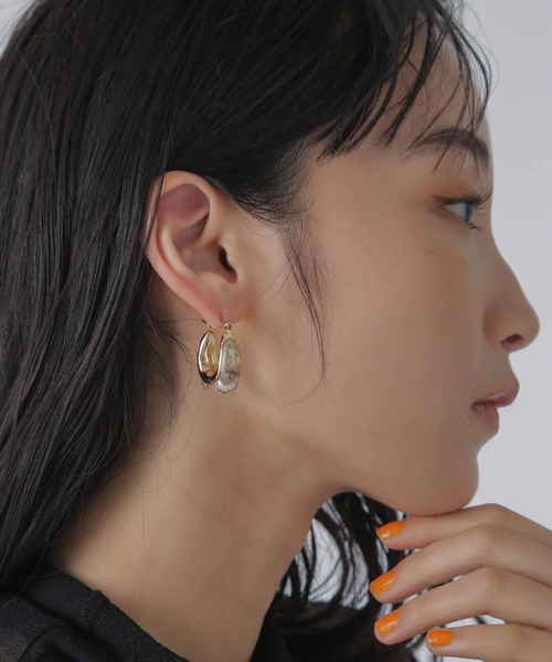 NANO universe（ナノユニバース）の「クリアゴールドコンビピアス（ピアス（両耳用）・レディース・ブラウン/クリア・FREE）」の2枚目の写真