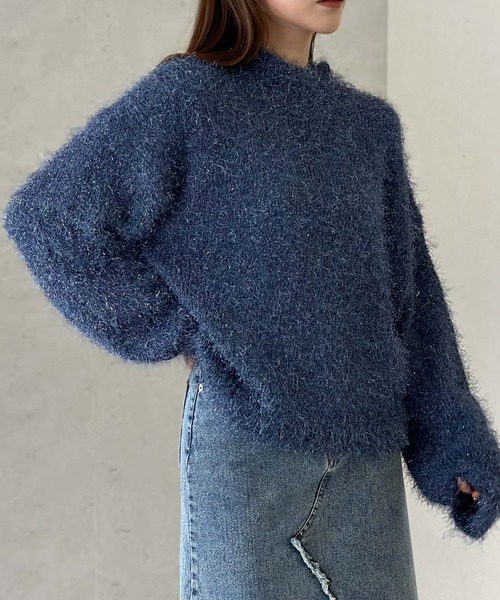 Stone  ⭐︎ネイビー ⭐︎タートルネックセーター セール】フェザーラメハイネックプルオーバー（ニット/セーター）｜Per