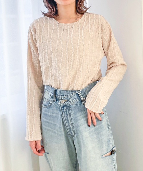 LOWRYS FARM(ローリーズファーム)の「ジャガードフリンジLS 102891(Tシャツ/カットソー・レディース・ベージュ/アイボリー/ブラック/グリーン/グリーン系その他/ブラウン/グレー・FREE)」の5枚目の写真