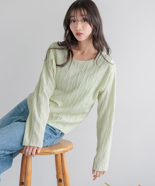 LOWRYS FARM(ローリーズファーム)の「ジャガードフリンジLS 102891(Tシャツ/カットソー・レディース・ベージュ/アイボリー/ブラック/グリーン/グリーン系その他/ブラウン/グレー・FREE)」の7枚目の写真