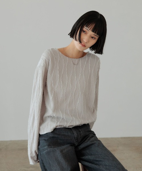 LOWRYS FARM(ローリーズファーム)の「ジャガードフリンジLS 102891(Tシャツ/カットソー・レディース・ベージュ/アイボリー/ブラック/グリーン/グリーン系その他/ブラウン/グレー・FREE)」の3枚目の写真