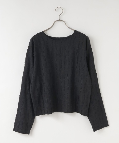 LOWRYS FARM(ローリーズファーム)の「ジャガードフリンジLS 102891(Tシャツ/カットソー・レディース・ベージュ/アイボリー/ブラック/グリーン/グリーン系その他/ブラウン/グレー・FREE)」の2枚目の写真