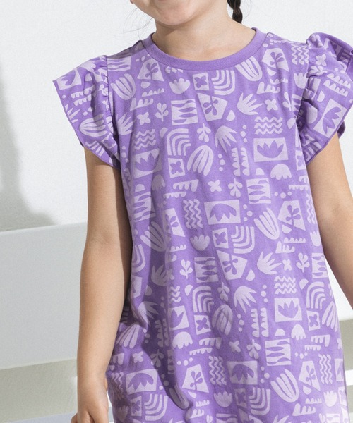 pairmanon（ペアマノン）の「【リンクコーデ】オリジナル総柄プリント 肩フリルTシャツワンピース（ワンピース・キッズ・パープル/ストライプ/ピンク/ライトブルー・110/120/130/90/100/140/150）」の16枚目の写真