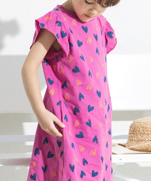 pairmanon（ペアマノン）の「【リンクコーデ】オリジナル総柄プリント 肩フリルTシャツワンピース（ワンピース・キッズ・パープル/ストライプ/ピンク/ライトブルー・110/120/130/90/100/140/150）」の12枚目の写真