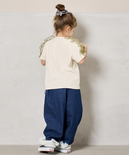 BIG FIELD(ビッグフィールド)の「チュールソデフリルTシャツ(90~150cm)(Tシャツ/カットソー・キッズ・チャコール/パープル/オフホワイト/杢グレー・130/120/110/100/90/150/140)」の15枚目の写真