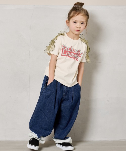 BIG FIELD(ビッグフィールド)の「チュールソデフリルTシャツ(90~150cm)(Tシャツ/カットソー・キッズ・チャコール/パープル/オフホワイト/杢グレー・130/120/110/100/90/150/140)」の14枚目の写真