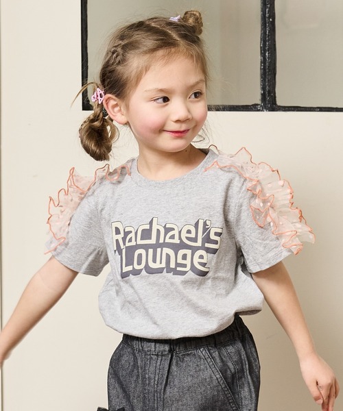 BIG FIELD(ビッグフィールド)の「チュールソデフリルTシャツ(90~150cm)(Tシャツ/カットソー・キッズ・チャコール/パープル/オフホワイト/杢グレー・130/120/110/100/90/150/140)」の16枚目の写真