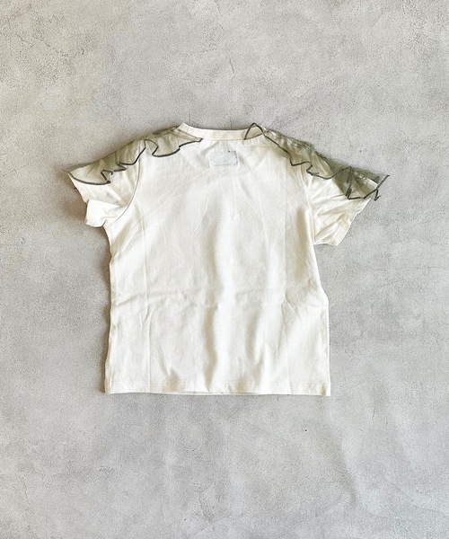 BIG FIELD(ビッグフィールド)の「チュールソデフリルTシャツ(90~150cm)(Tシャツ/カットソー・キッズ・チャコール/パープル/オフホワイト/杢グレー・130/120/110/100/90/150/140)」の6枚目の写真