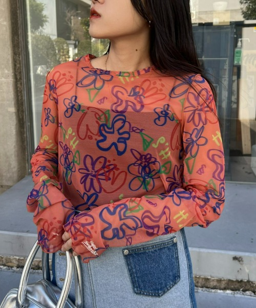 HELLO.SANFRANCISCO(ハローサンフランシスコ)の「≪新色追加≫【HELLO.SANFRANCISCO】ハンドペイントプリントシアーTEE(Tシャツ/カットソー・レディース・オレンジ/アイボリー/ブラック/ブルー/ホワイト/パープル・ONE SIZE)」の16枚目の写真