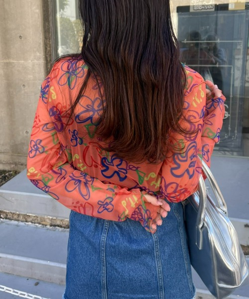 HELLO.SANFRANCISCO(ハローサンフランシスコ)の「≪新色追加≫【HELLO.SANFRANCISCO】ハンドペイントプリントシアーTEE(Tシャツ/カットソー・レディース・オレンジ/アイボリー/ブラック/ブルー/ホワイト/パープル・ONE SIZE)」の18枚目の写真