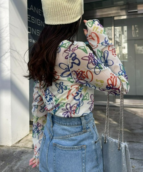 HELLO.SANFRANCISCO(ハローサンフランシスコ)の「≪新色追加≫【HELLO.SANFRANCISCO】ハンドペイントプリントシアーTEE(Tシャツ/カットソー・レディース・オレンジ/アイボリー/ブラック/ブルー/ホワイト/パープル・ONE SIZE)」の10枚目の写真