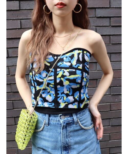 EVRIS（エヴリス）の「コルセットデザインジャガードビスチェ（チューブトップ・レディース・ホワイト/ブラック・FREE）」の13枚目の写真