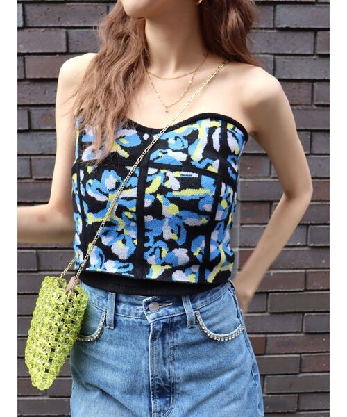 EVRIS（エヴリス）の「コルセットデザインジャガードビスチェ（チューブトップ・レディース・ホワイト/ブラック・FREE）」の14枚目の写真