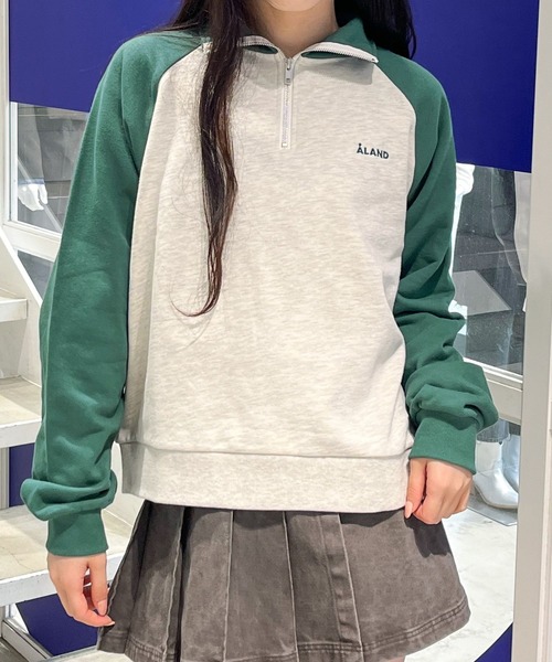 ALAND(エーランド)の「【UNISEX】ALAND/ラグランハーフジッププルオーバー(ウラケ)2997319(スウェット・レディース・ブラック/ネイビー/グリーン・MEDIUM/LARGE)」の1枚目の写真