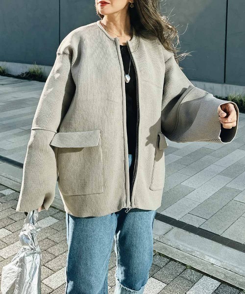 esutoreja（エストレジャ）の「フラップポケットニットカーディガン（カーディガン/ボレロ・レディース・グレー系その他/アイボリー/ブラック・FREE）」の3枚目の写真