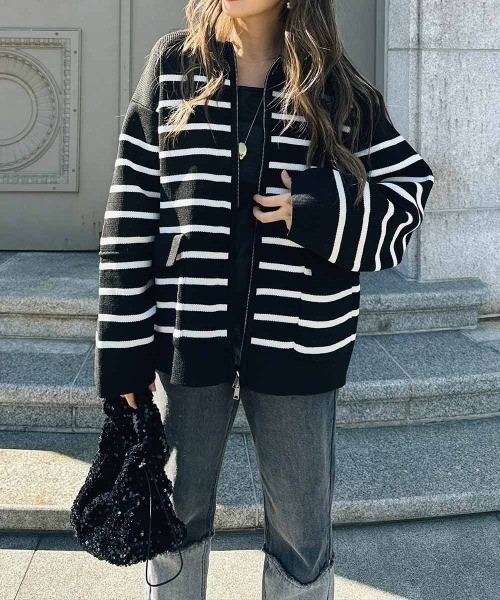 esutoreja（エストレジャ）の「フラップポケットニットカーディガン（カーディガン/ボレロ・レディース・グレー系その他/アイボリー/ブラック・FREE）」の7枚目の写真