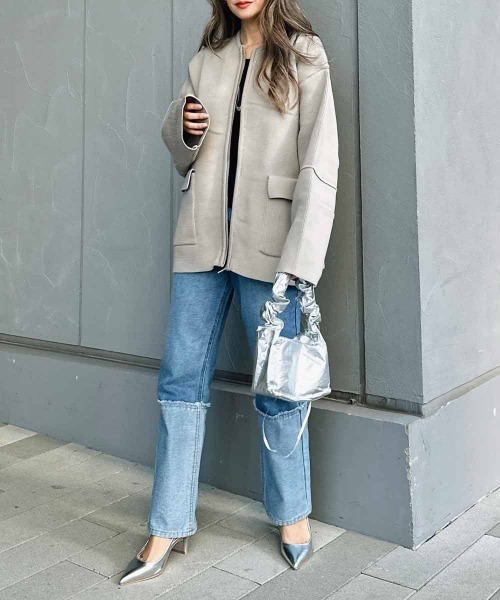 esutoreja（エストレジャ）の「フラップポケットニットカーディガン（カーディガン/ボレロ・レディース・グレー系その他/アイボリー/ブラック・FREE）」の8枚目の写真