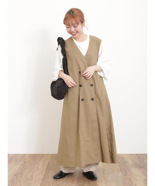 Samansa Mos2（サマンサ モスモス）の「【抗菌防臭】迷ったらこれ!Aラインジレワンピ（ワンピース・レディース・キナリ/ベージュ/ブラック/カーキ・F）」の3枚目の写真