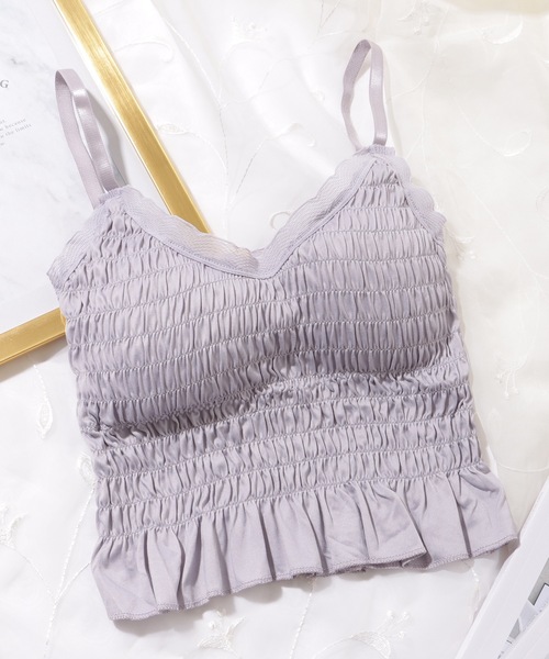 Lace Ladies(レースレディース)の「フリル シャーリング Vネック カップ付き キャミソール(キャミソール・レディース・グレー/ブラック/ブラウン/ホワイト・FREE)」の11枚目の写真