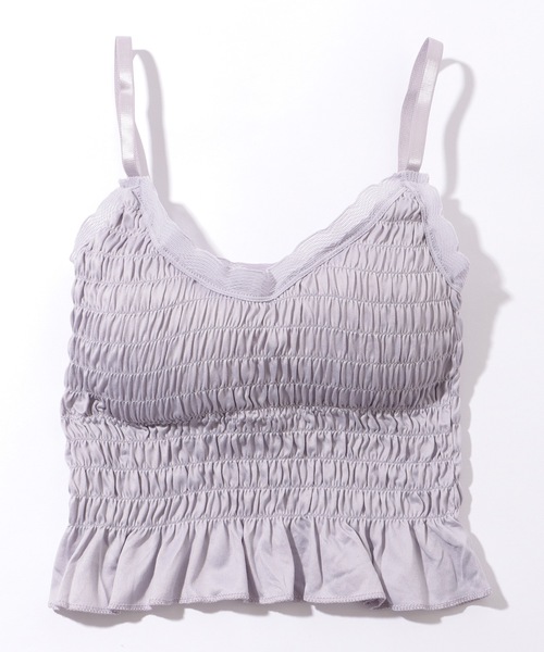 Lace Ladies(レースレディース)の「フリル シャーリング Vネック カップ付き キャミソール(キャミソール・レディース・グレー/ブラック/ブラウン/ホワイト・FREE)」の12枚目の写真
