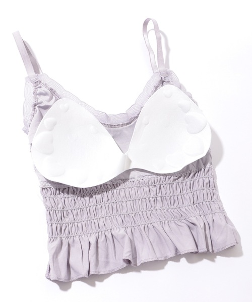 Lace Ladies(レースレディース)の「フリル シャーリング Vネック カップ付き キャミソール(キャミソール・レディース・グレー/ブラック/ブラウン/ホワイト・FREE)」の19枚目の写真