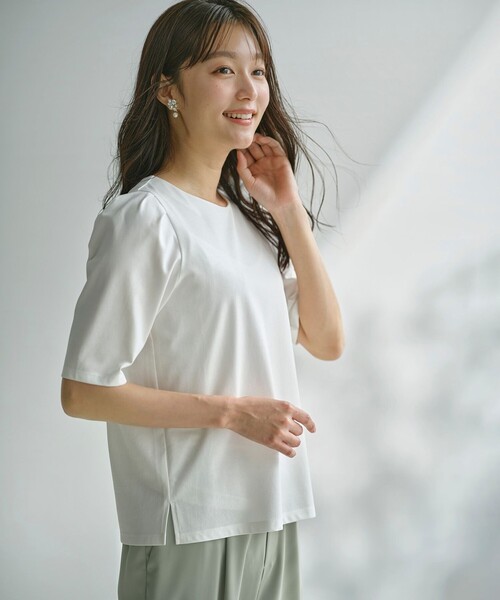 tシャツ 「洗える・接触冷感」プレーティングジャージー フレア カットソー レディース 洗える・接触冷感】プレーティングジャージー フレア カットソー