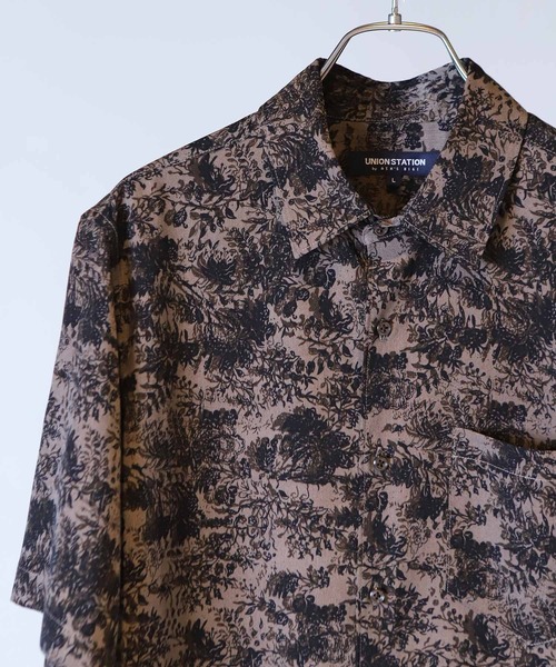 UNION STATION（ユニオンステーション）の「オリエンタル柄プリントレギュラーカラー半袖シャツ（シャツ/ブラウス・メンズ・チャコールグレー/オフホワイト・LL/L/M）」の2枚目の写真